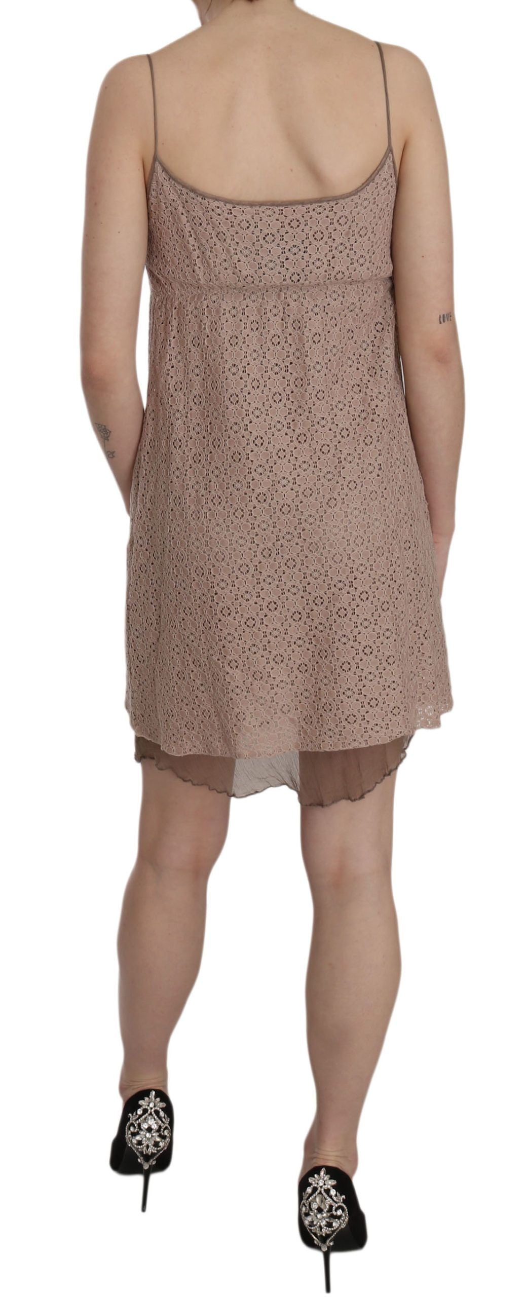 PINK MEMORIES Beige A-Line Spaghetti Strap Mini Dress