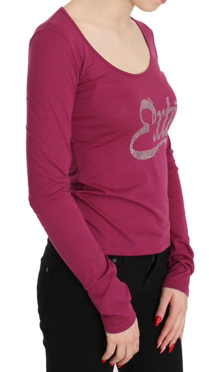 Exte Elegant Pink Crystal Embellished Long Sleeve Top