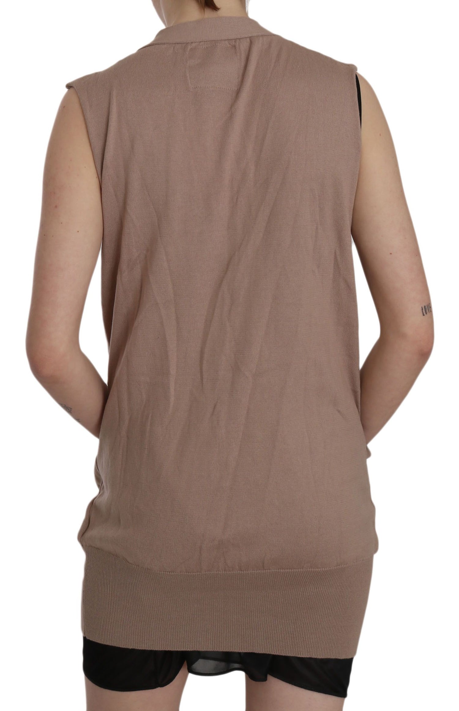 PINK MEMORIES Chic Sleeveless Cotton Cardigan Vest - Elegant Brown