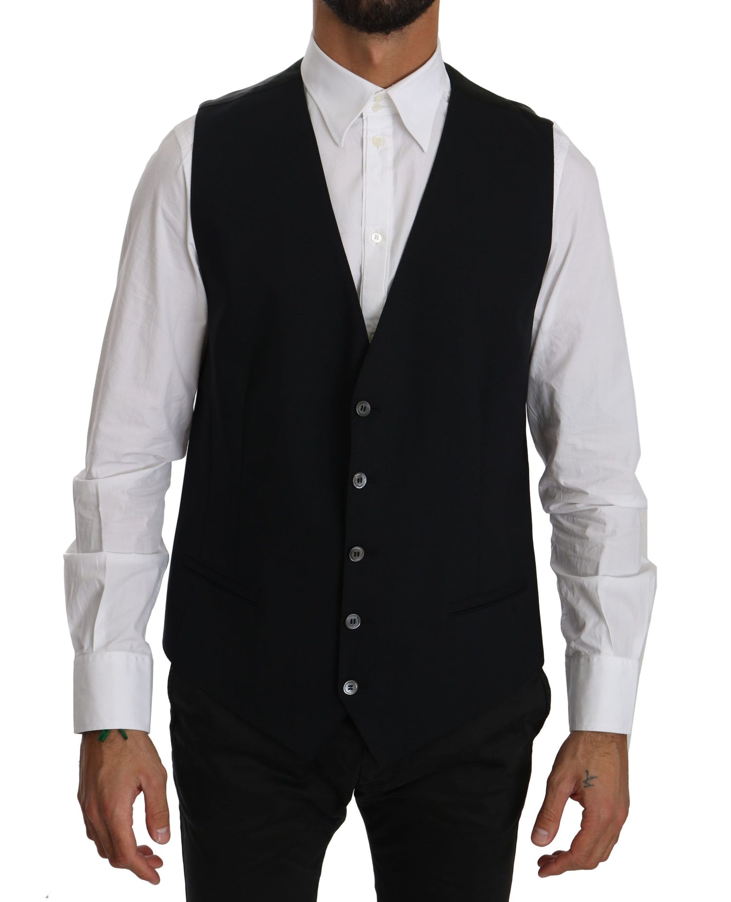 Dolce &amp; Gabbana Sleek Black Cotton Blend Dress Vest