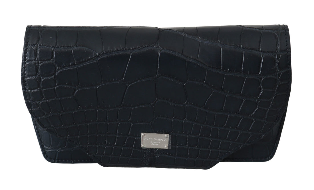 Dolce &amp; Gabbana Elegant Blue Crocodile Leather Eyewear Pouch