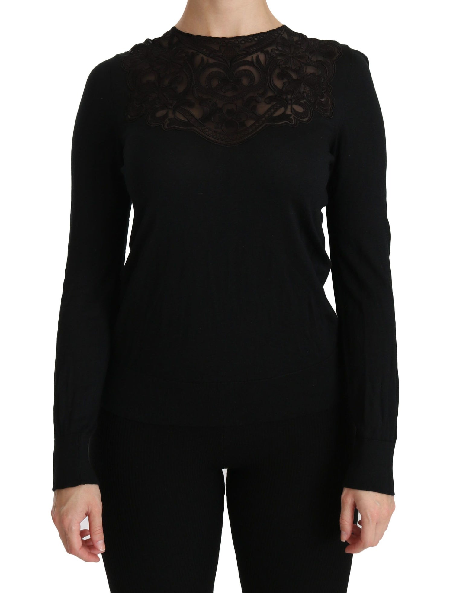 Dolce &amp; Gabbana Elegant Silk-Blend Black Lace Blouse