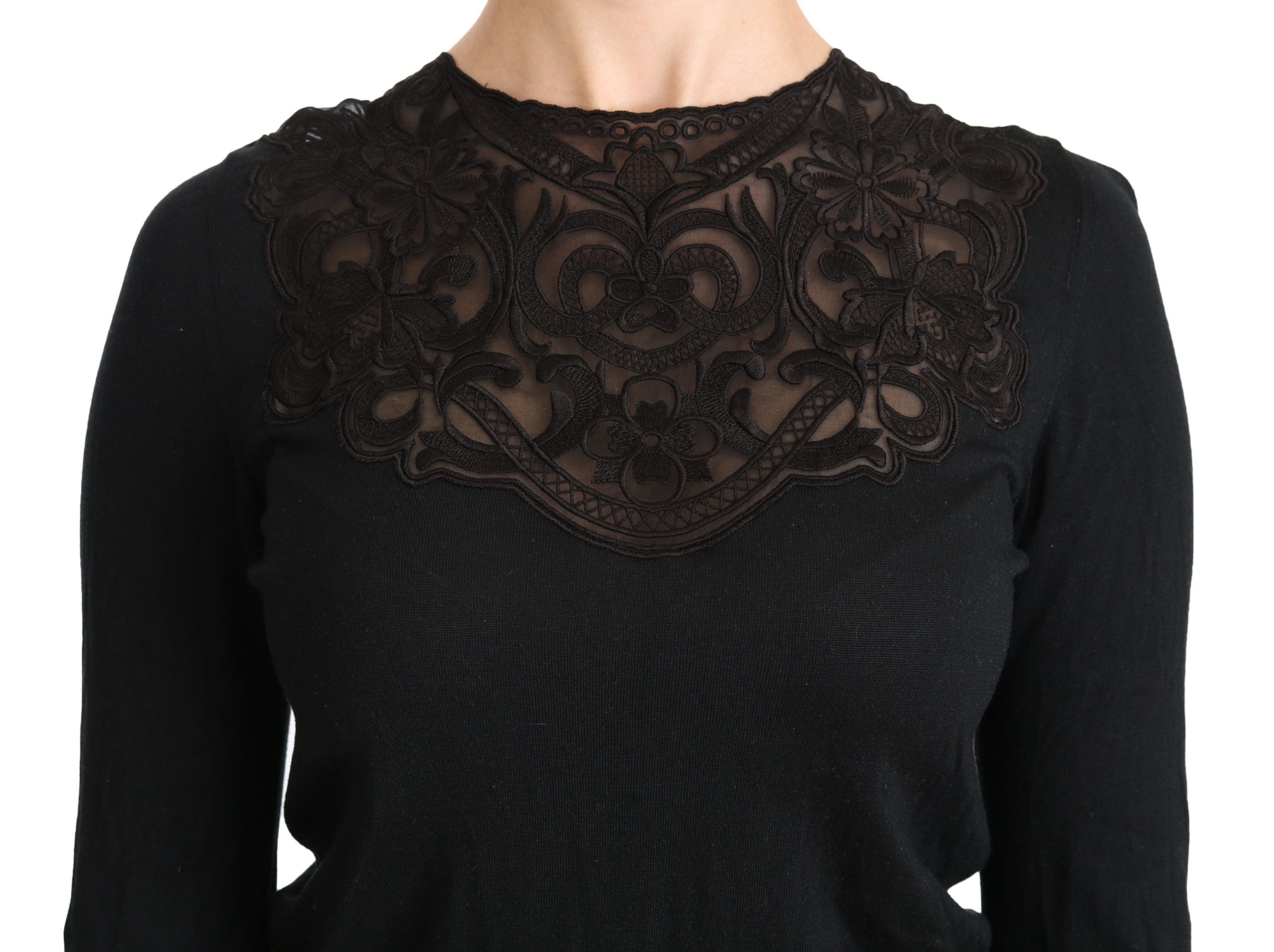 Dolce &amp; Gabbana Elegant Silk-Blend Black Lace Blouse