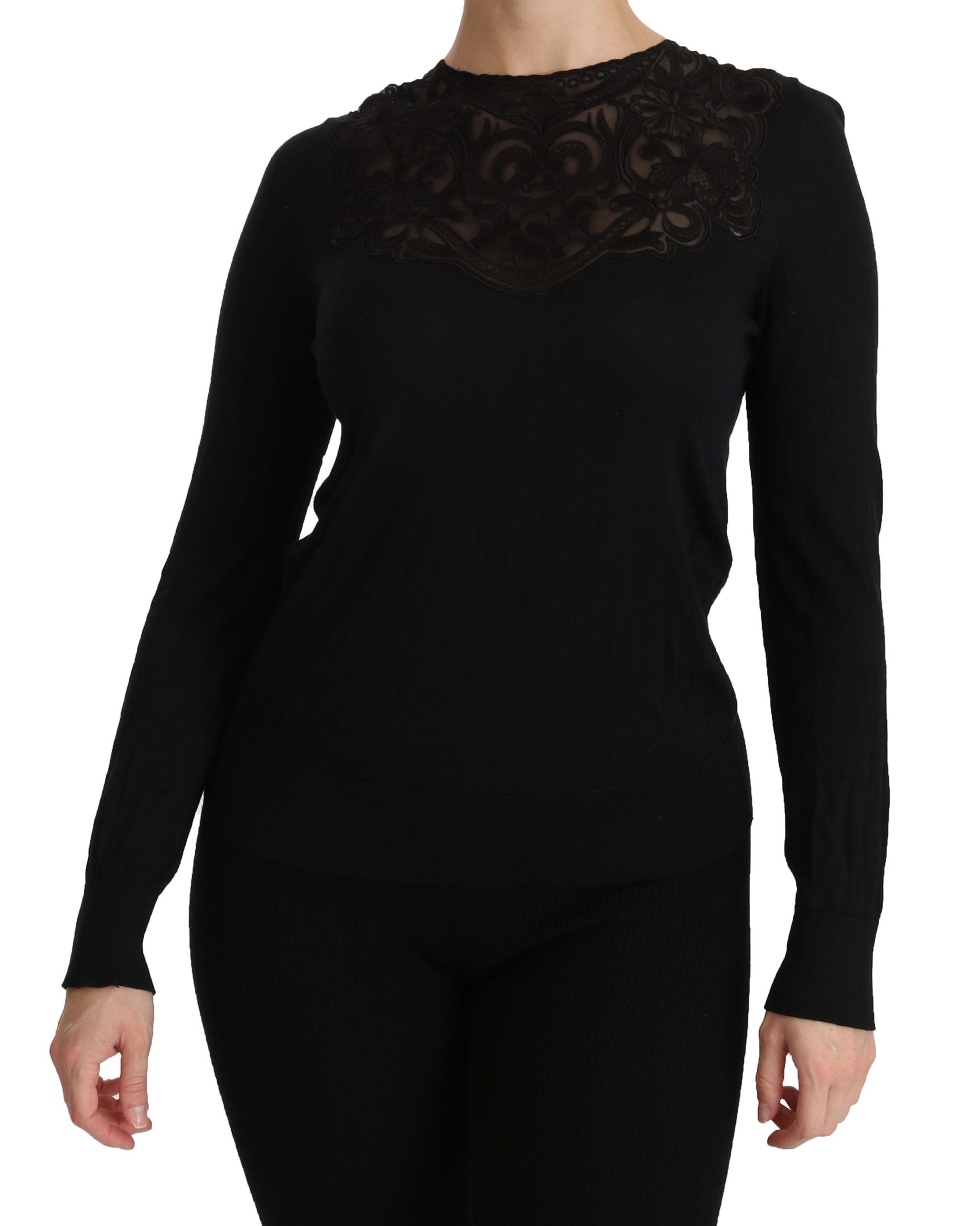 Dolce &amp; Gabbana Elegant Silk-Blend Black Lace Blouse