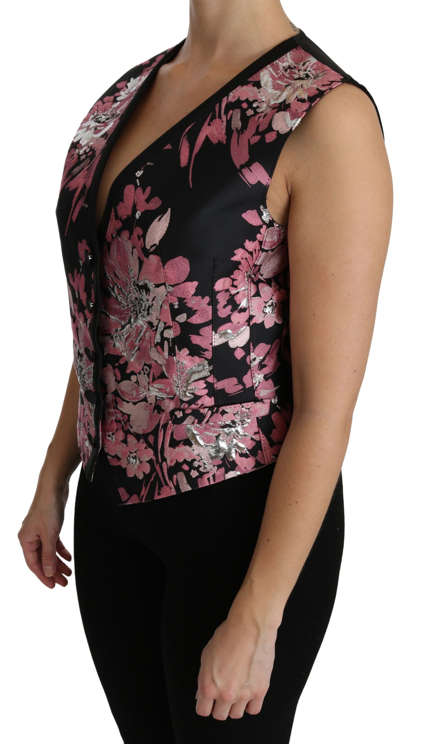 Dolce &amp; Gabbana Elegant Floral Brocade Plunging Vest Top