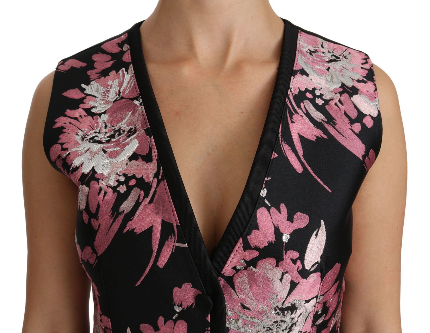 Dolce &amp; Gabbana Elegant Floral Brocade Plunging Vest Top