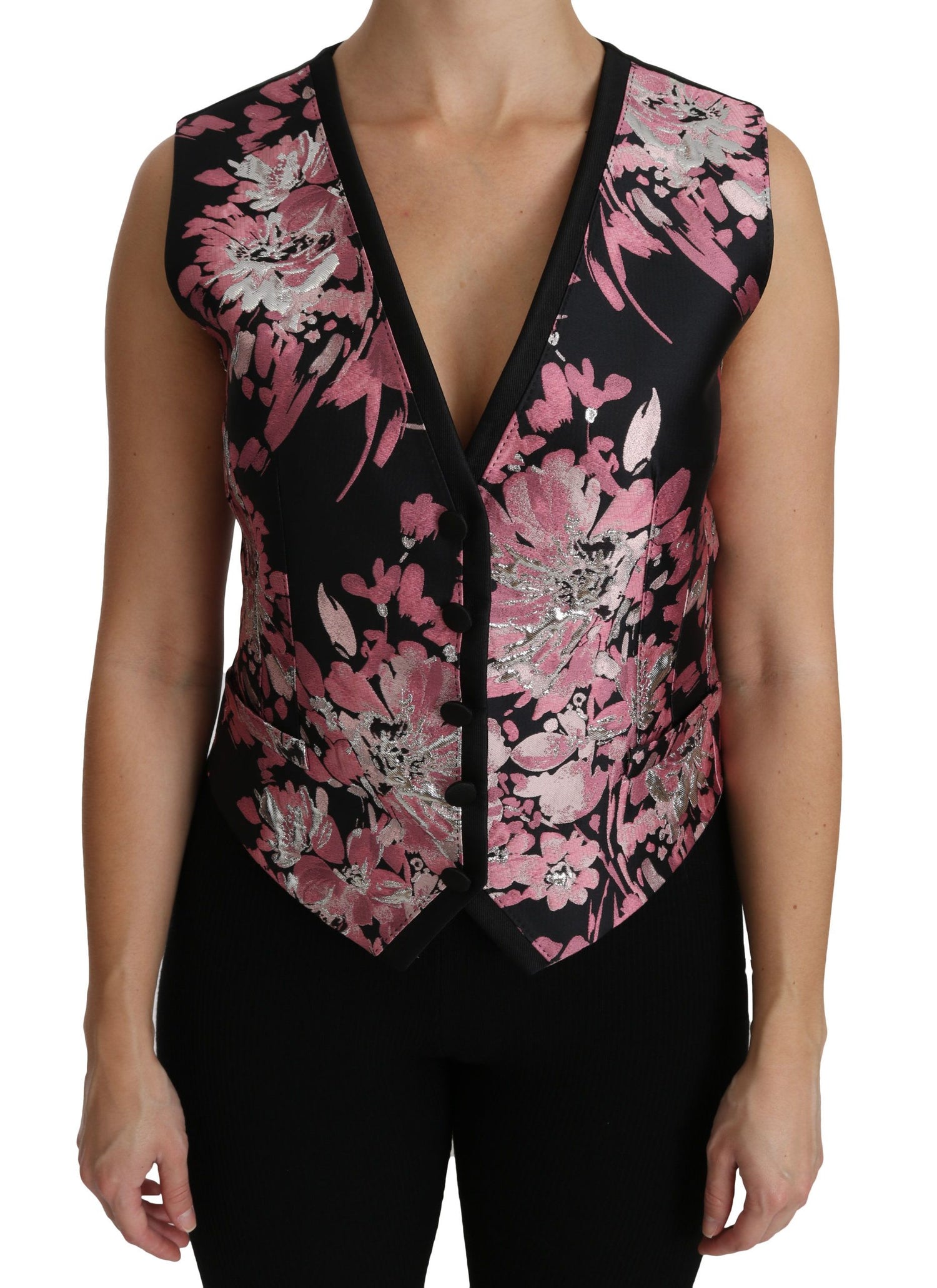 Dolce &amp; Gabbana Elegant Floral Brocade Plunging Vest Top