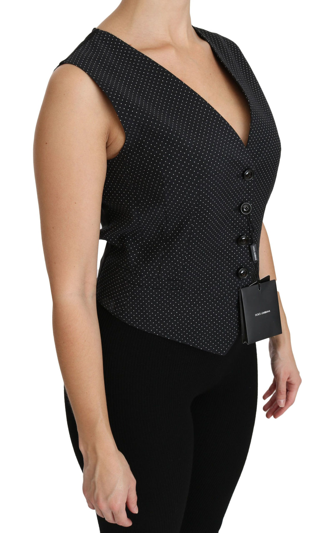 Dolce &amp; Gabbana Chic Black Dotted Wool Blend Sleeveless Vest