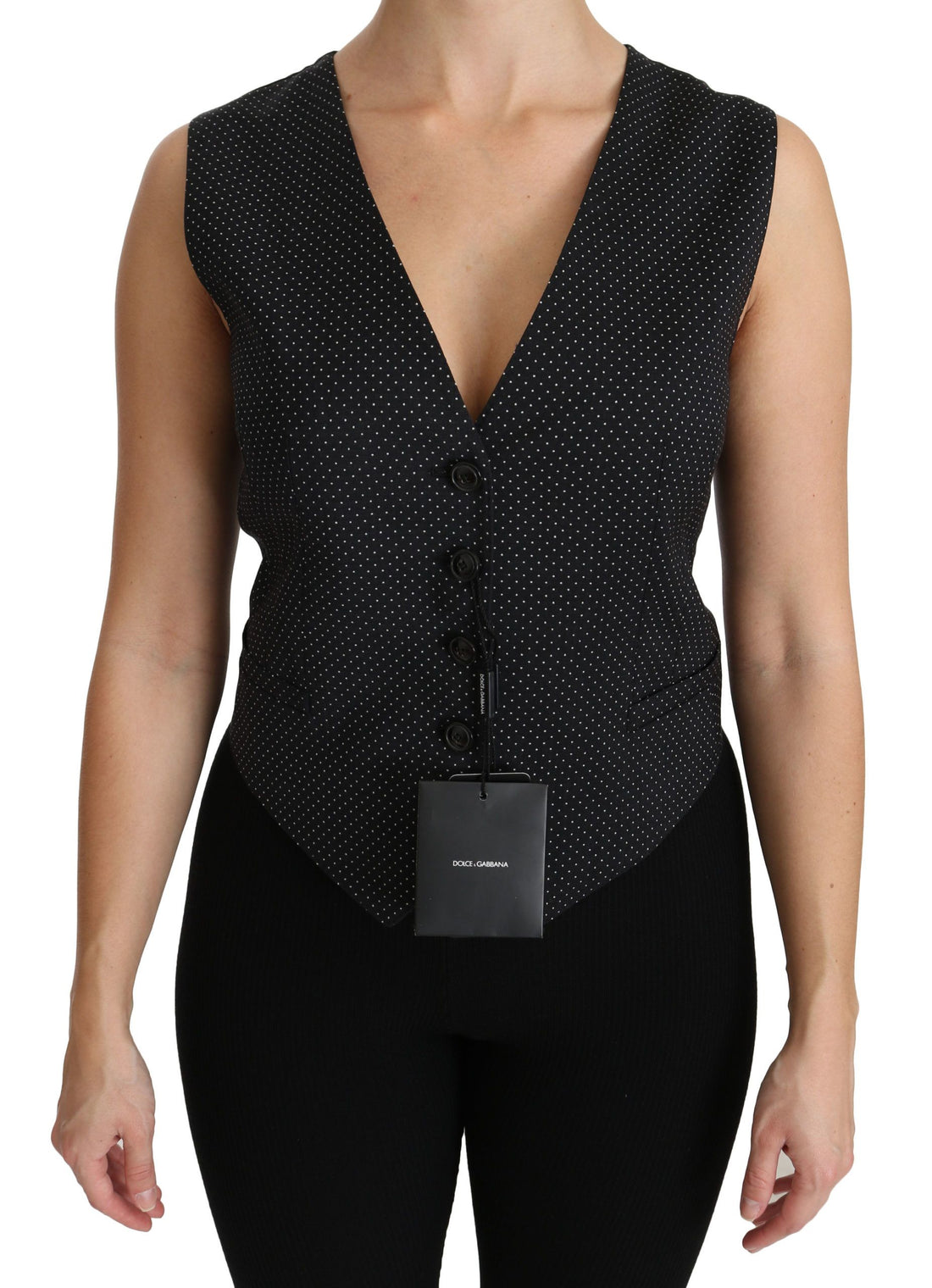 Dolce &amp; Gabbana Chic Black Dotted Wool Blend Sleeveless Vest