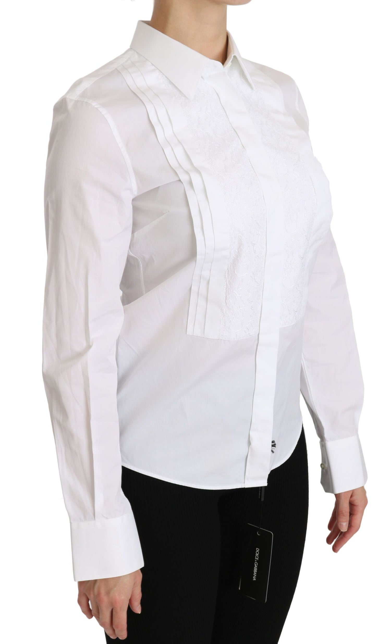 Dolce &amp; Gabbana Elegant White Collared Long Sleeve Polo Top