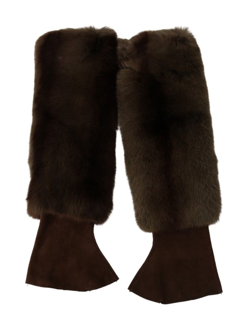 Dolce &amp; Gabbana Elegant Brown Fur &amp; Leather Elbow-Length Gloves