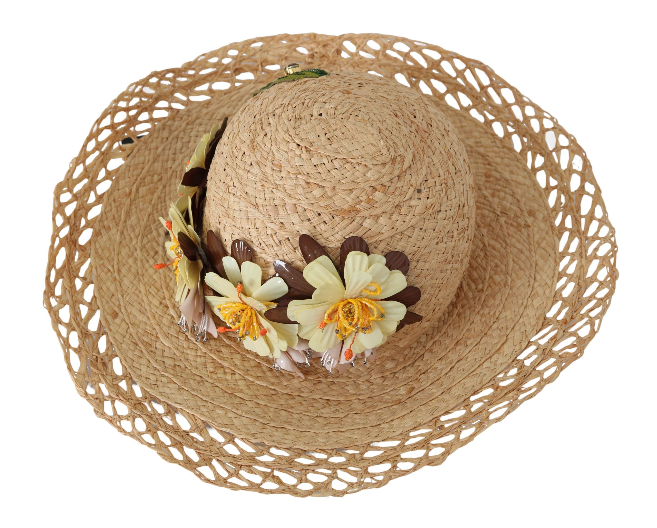 Dolce &amp; Gabbana Elegant Beige Floral Bucket Hat