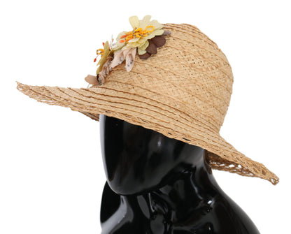 Dolce &amp; Gabbana Elegant Beige Floral Bucket Hat