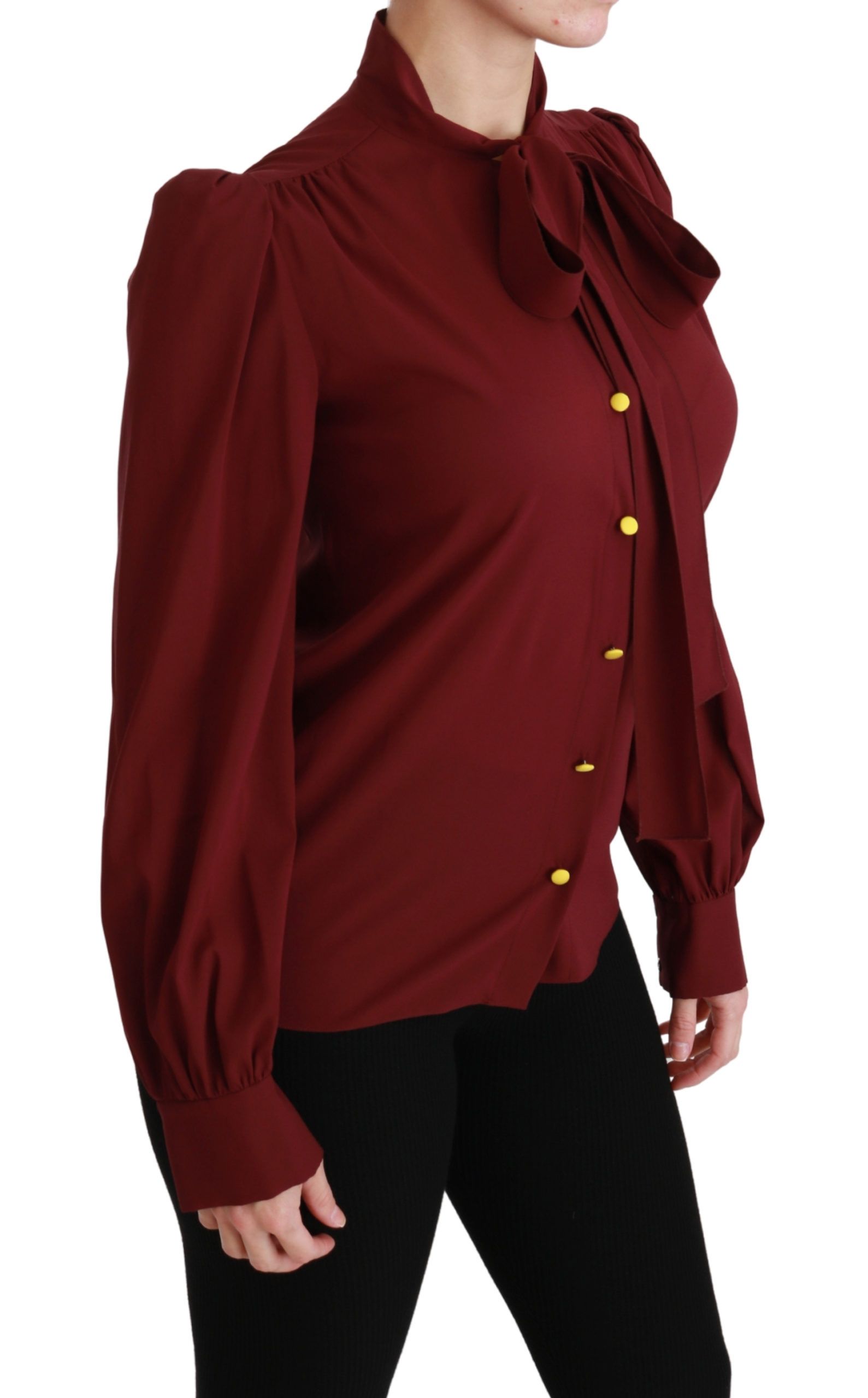 Dolce &amp; Gabbana Elegant Maroon Silk Blend Polo Blouse