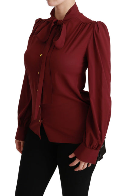 Dolce &amp; Gabbana Elegant Maroon Silk Blend Polo Blouse