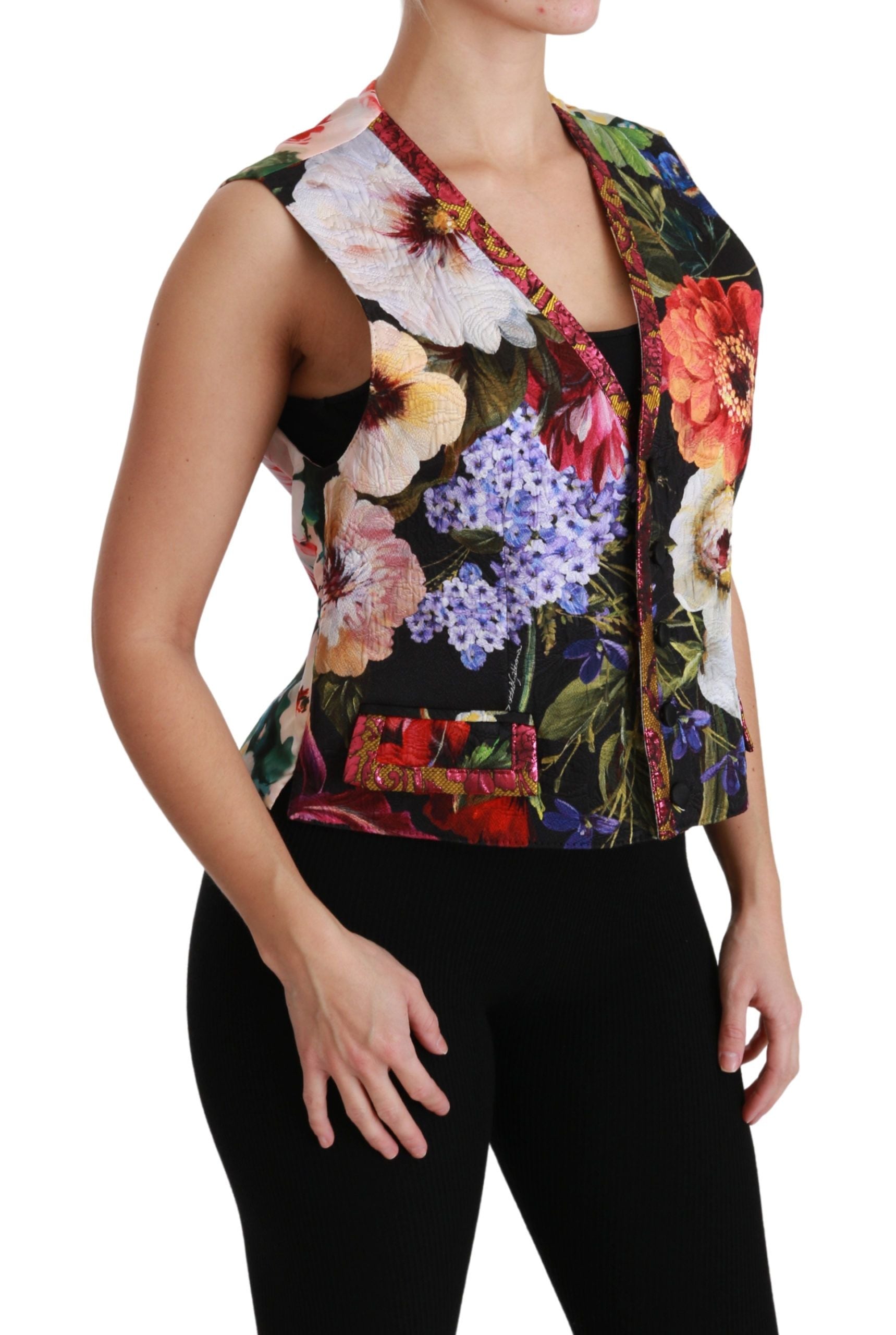 Dolce &amp; Gabbana Multicolor Brocade Floral Sleeveless Vest