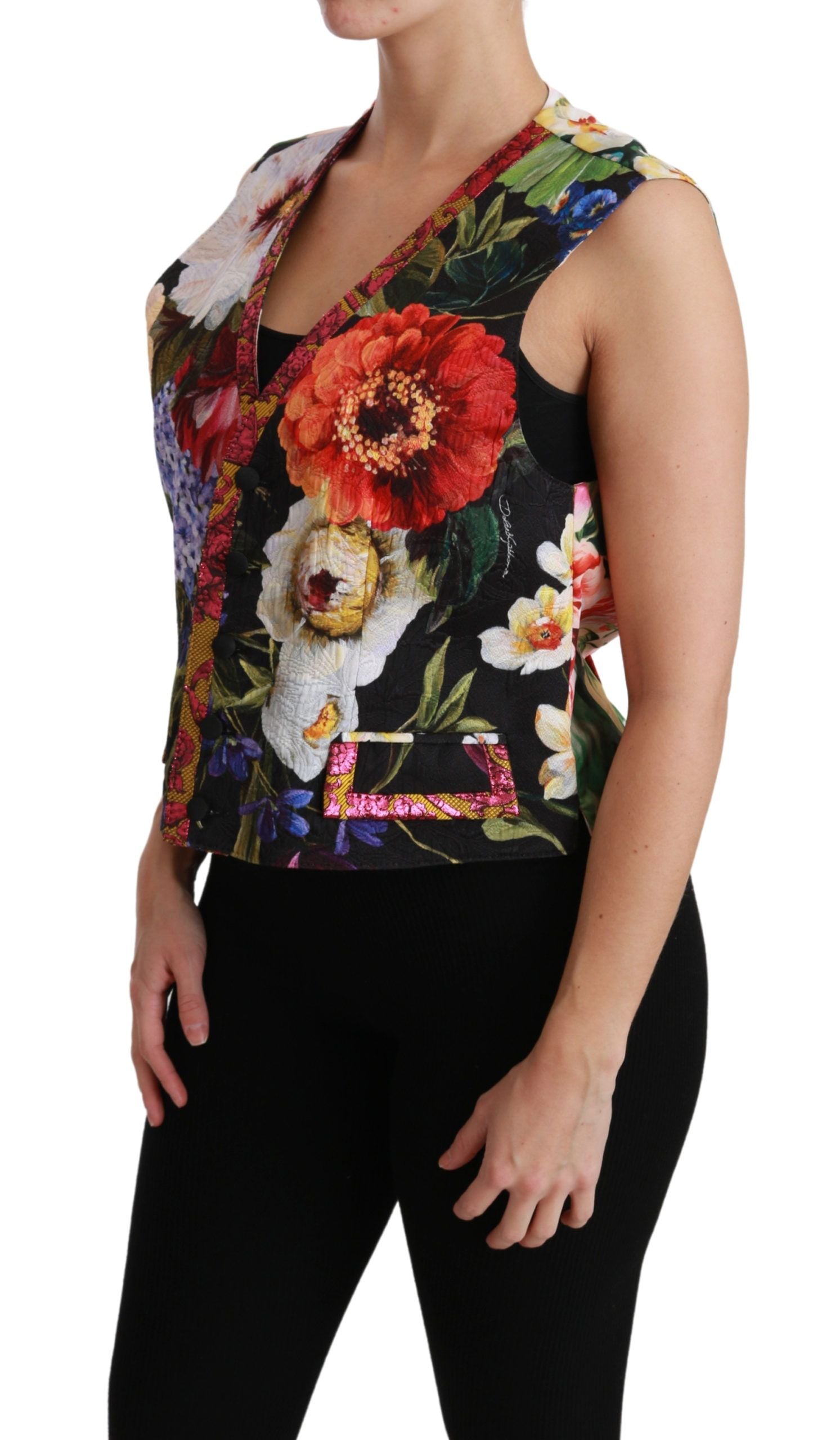 Dolce &amp; Gabbana Multicolor Brocade Floral Sleeveless Vest