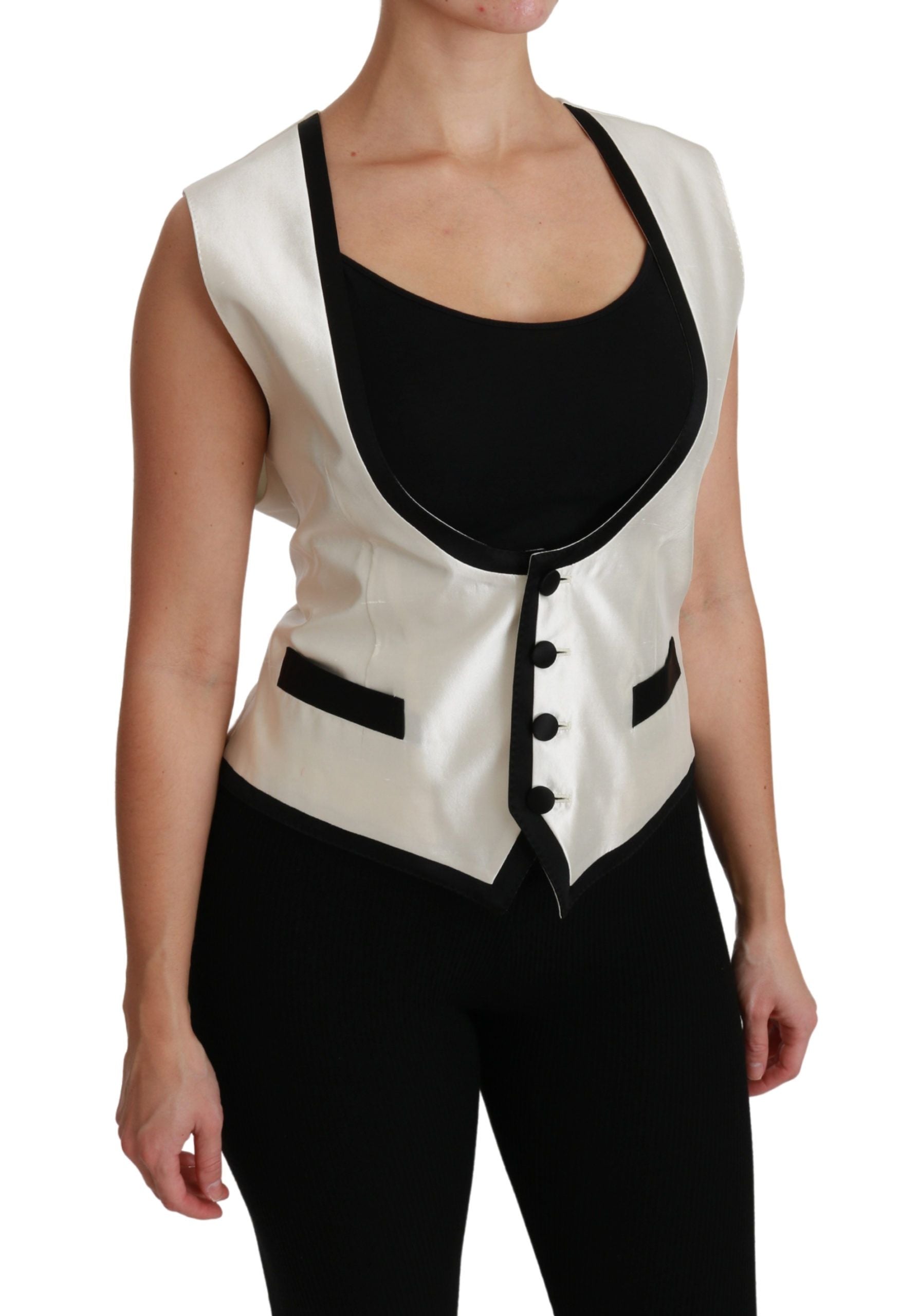 Dolce &amp; Gabbana Elegant Silk Sleeveless Vest in Black &amp; White