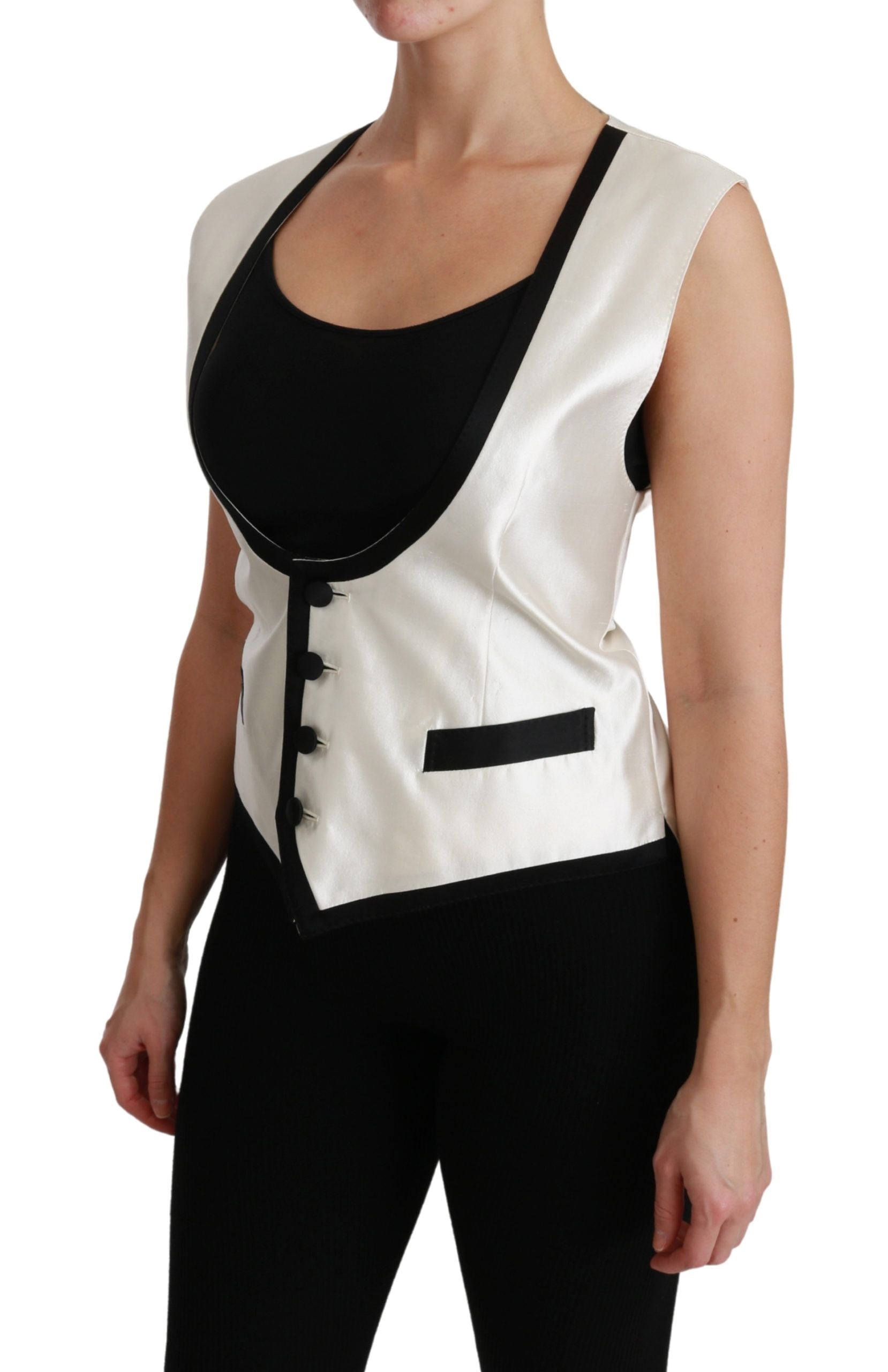 Dolce &amp; Gabbana Elegant Silk Sleeveless Vest in Black &amp; White