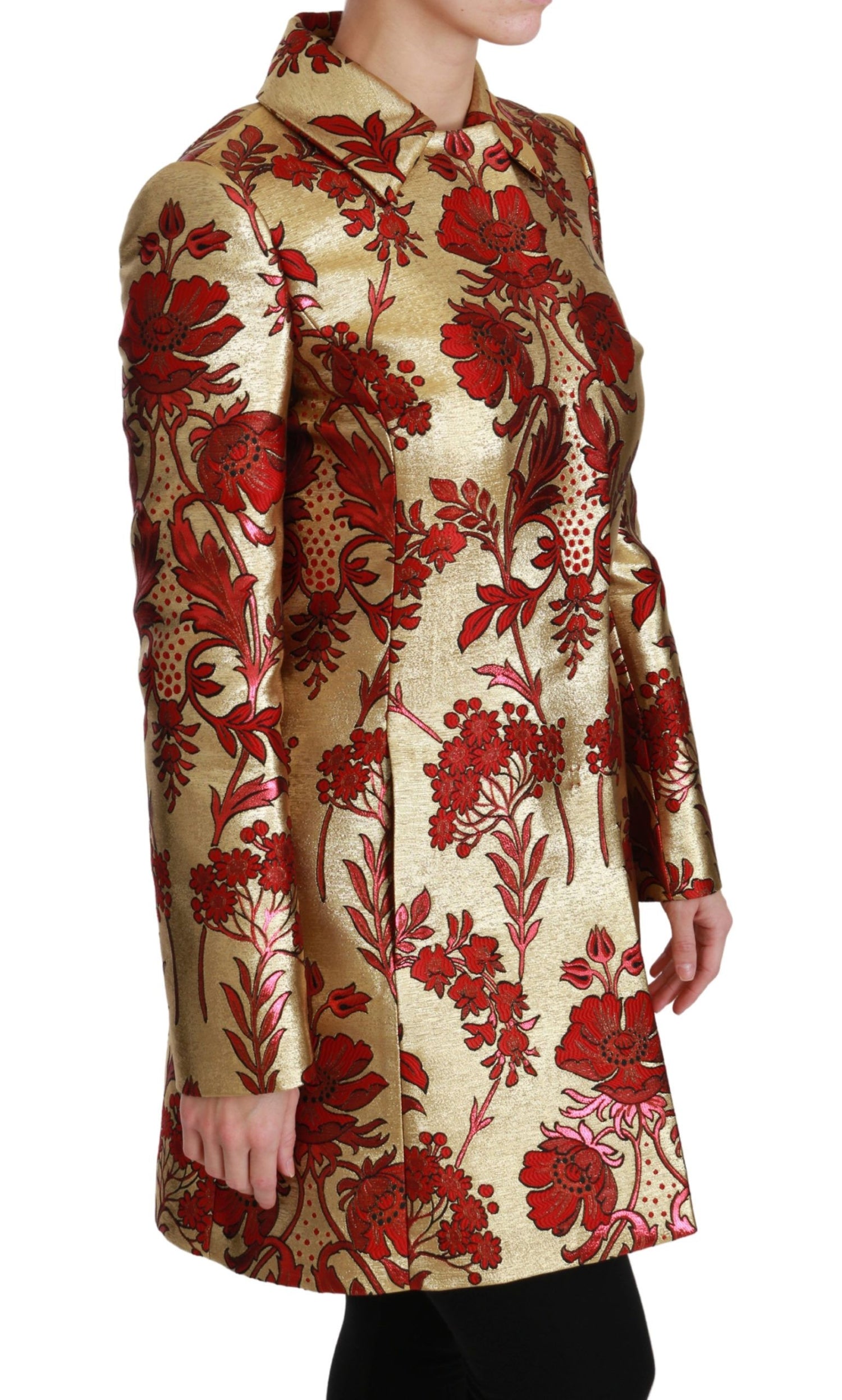 Dolce &amp; Gabbana Elegant Gold Floral Brocade Trench Coat