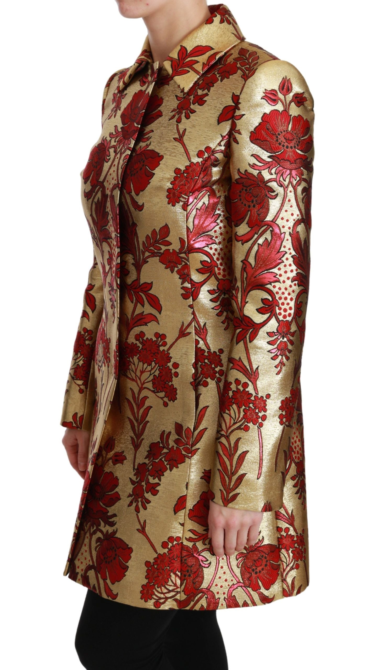 Dolce &amp; Gabbana Elegant Gold Floral Brocade Trench Coat