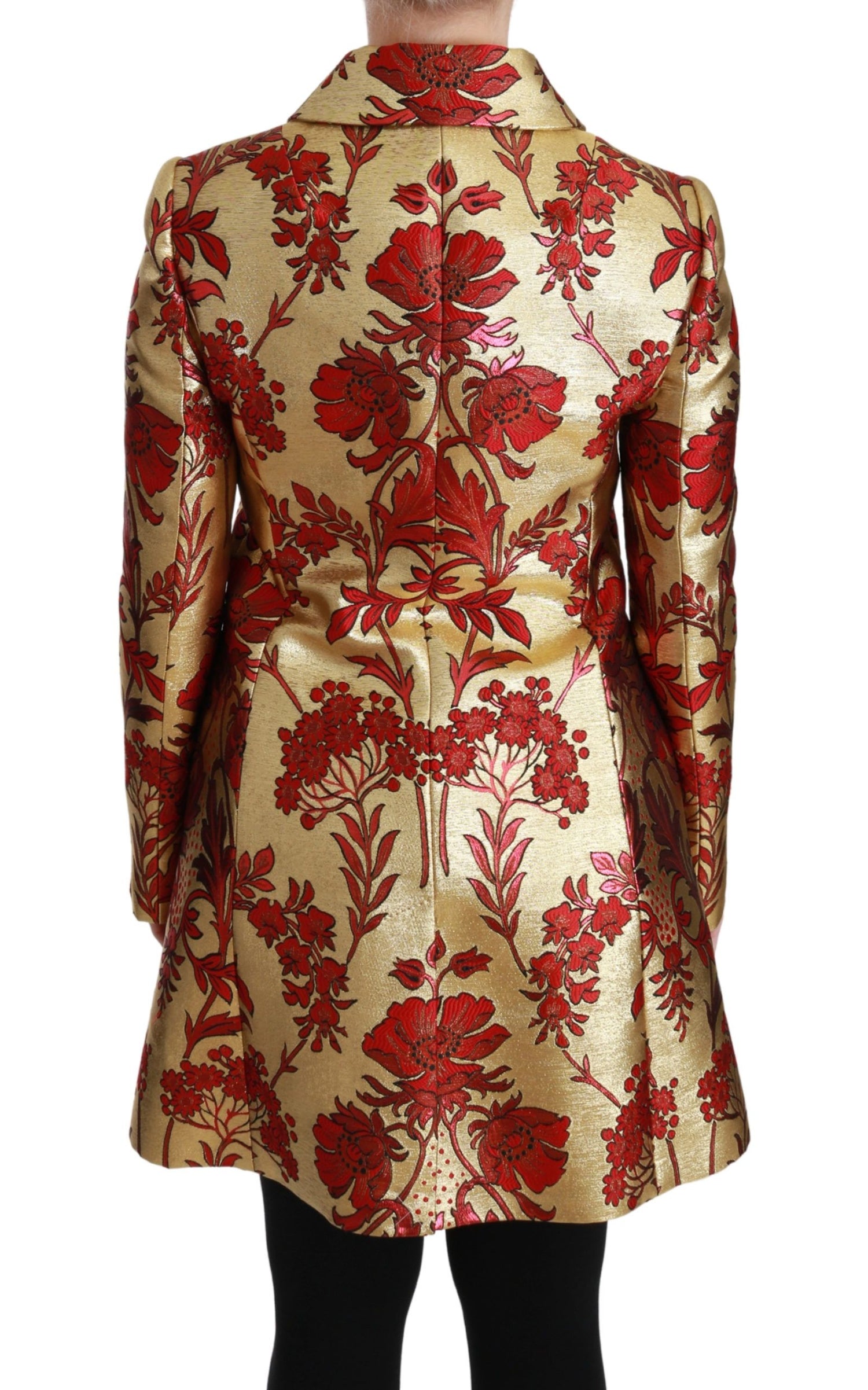 Dolce &amp; Gabbana Elegant Gold Floral Brocade Trench Coat