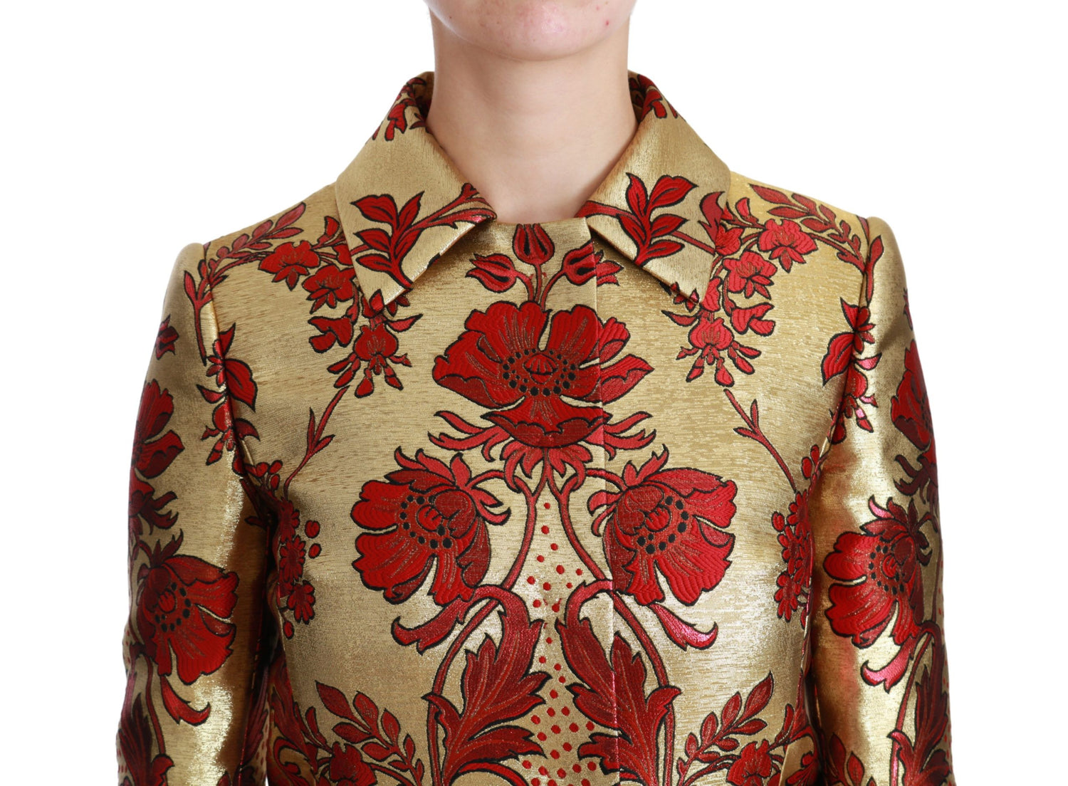 Dolce &amp; Gabbana Elegant Gold Floral Brocade Trench Coat