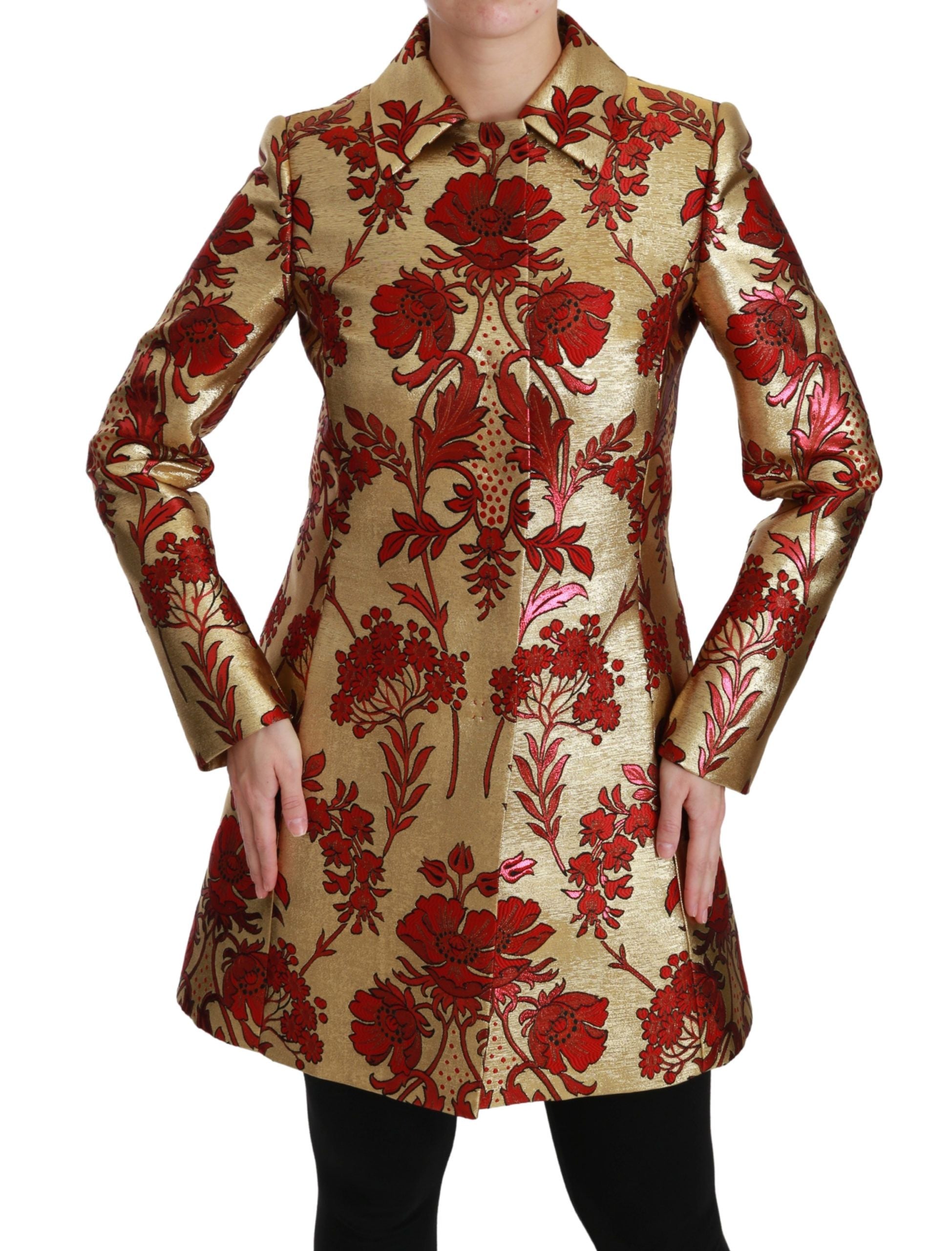 Dolce &amp; Gabbana Elegant Gold Floral Brocade Trench Coat