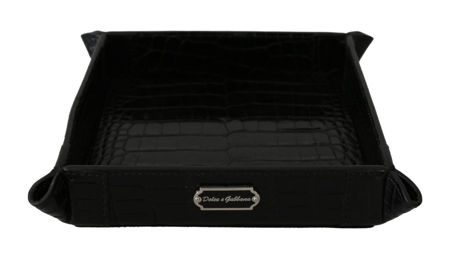 Dolce &amp; Gabbana Elegant Black Exotic Skin Entry Tray