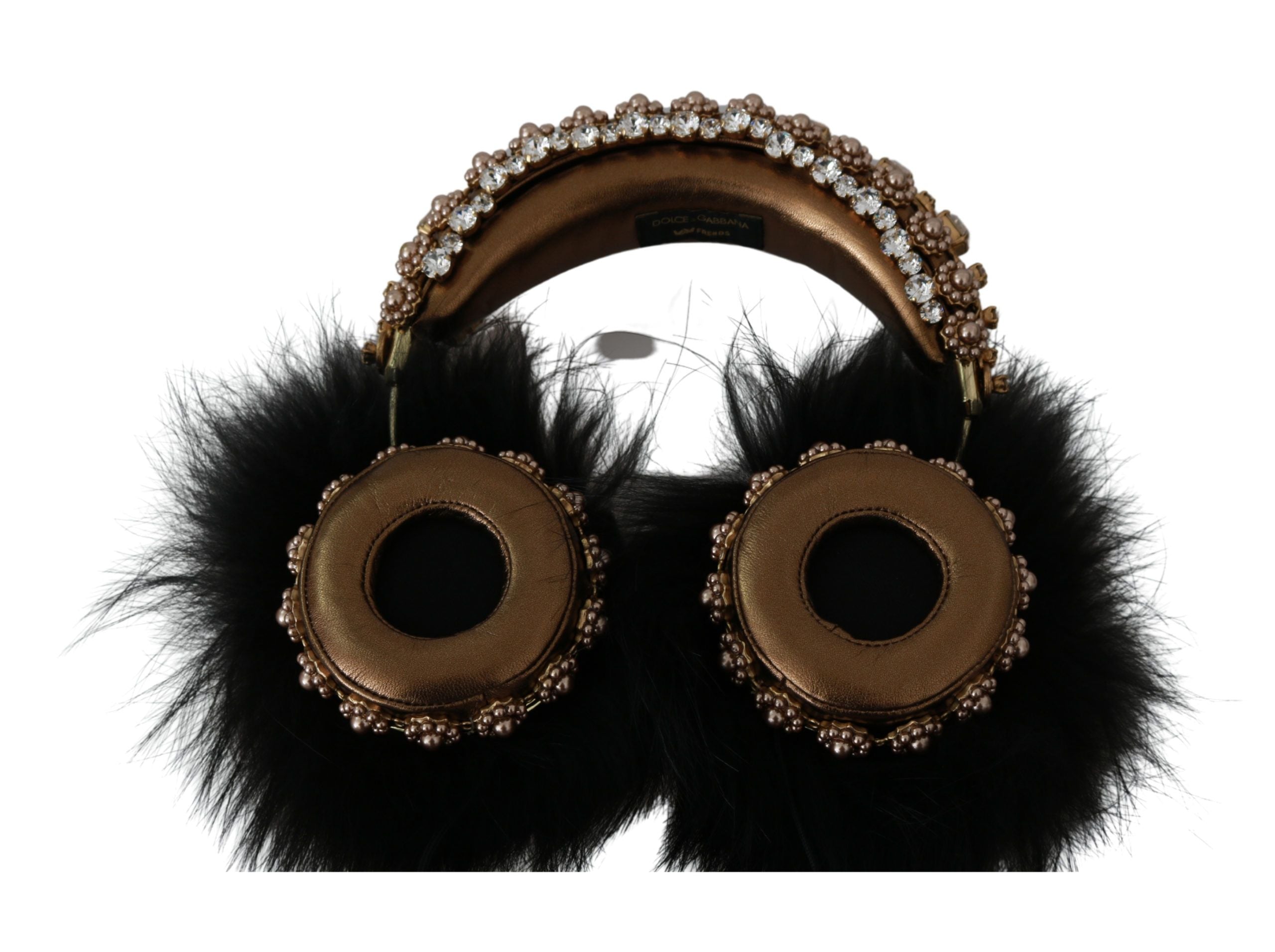 Dolce &amp; Gabbana Gold Black Crystal Embellished Headphones