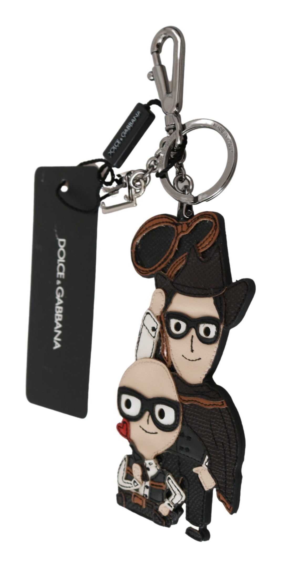 Dolce &amp; Gabbana Chic Leather-Trim Keychain with Brass Accents