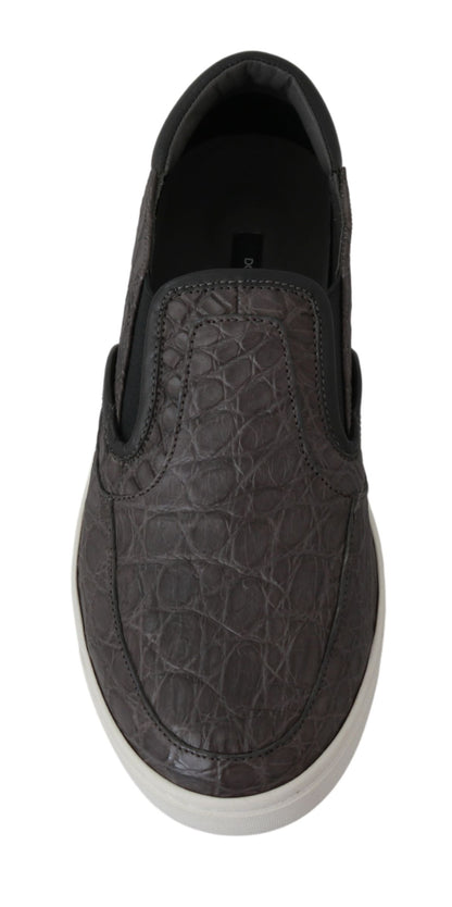 Dolce &amp; Gabbana Elegant Gray Caiman Leather Loafers