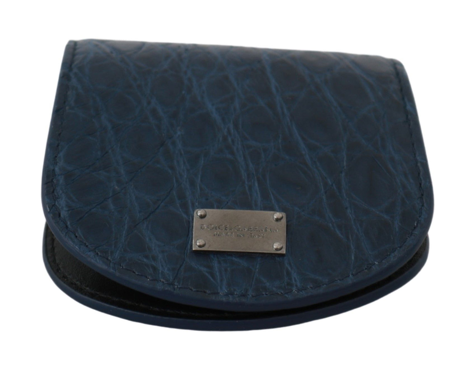 Dolce &amp; Gabbana Elegant Blue Caimano Leather Condom Case Wallet