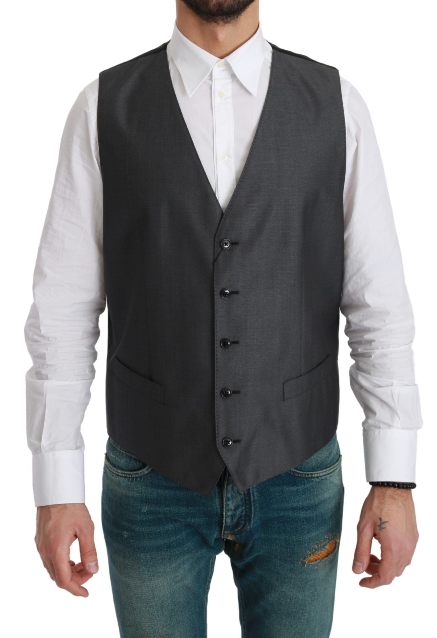 Dolce &amp; Gabbana Elegant Gray Wool Blend Dress Vest