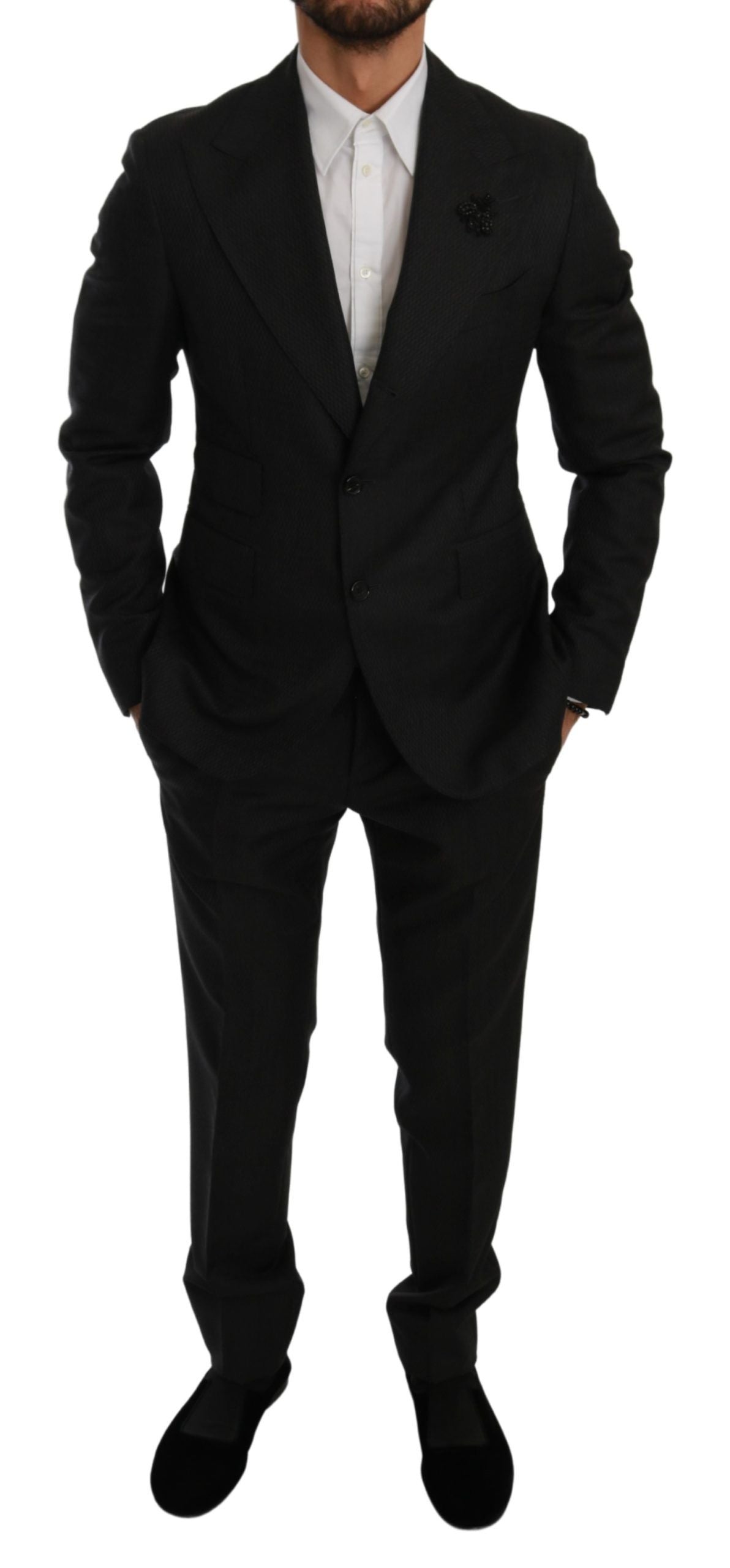 Dolce &amp; Gabbana Elegant Black Crystal-Embellished Two-Piece Suit