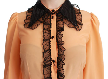 Dolce &amp; Gabbana Silk Blend Yellow Blouse with Sequined Collar