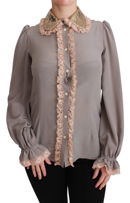 Dolce &amp; Gabbana Elegant Silk Blend Sequin Collar Shirt