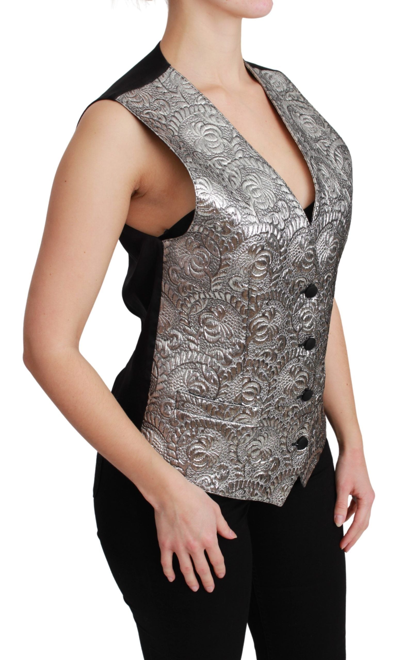 Dolce &amp; Gabbana Elegant Silver Sleeveless Brocade Vest