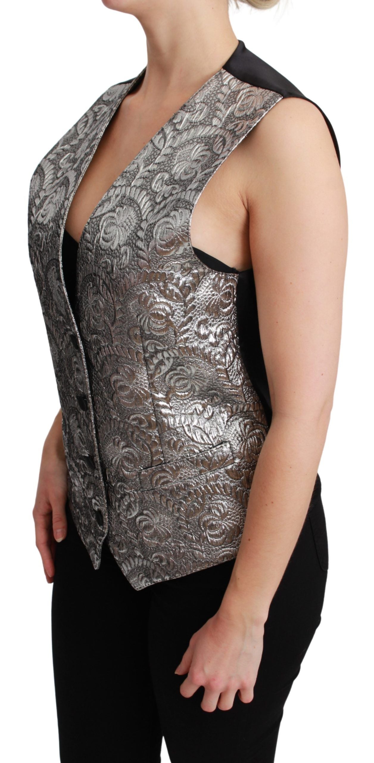 Dolce &amp; Gabbana Elegant Silver Sleeveless Brocade Vest