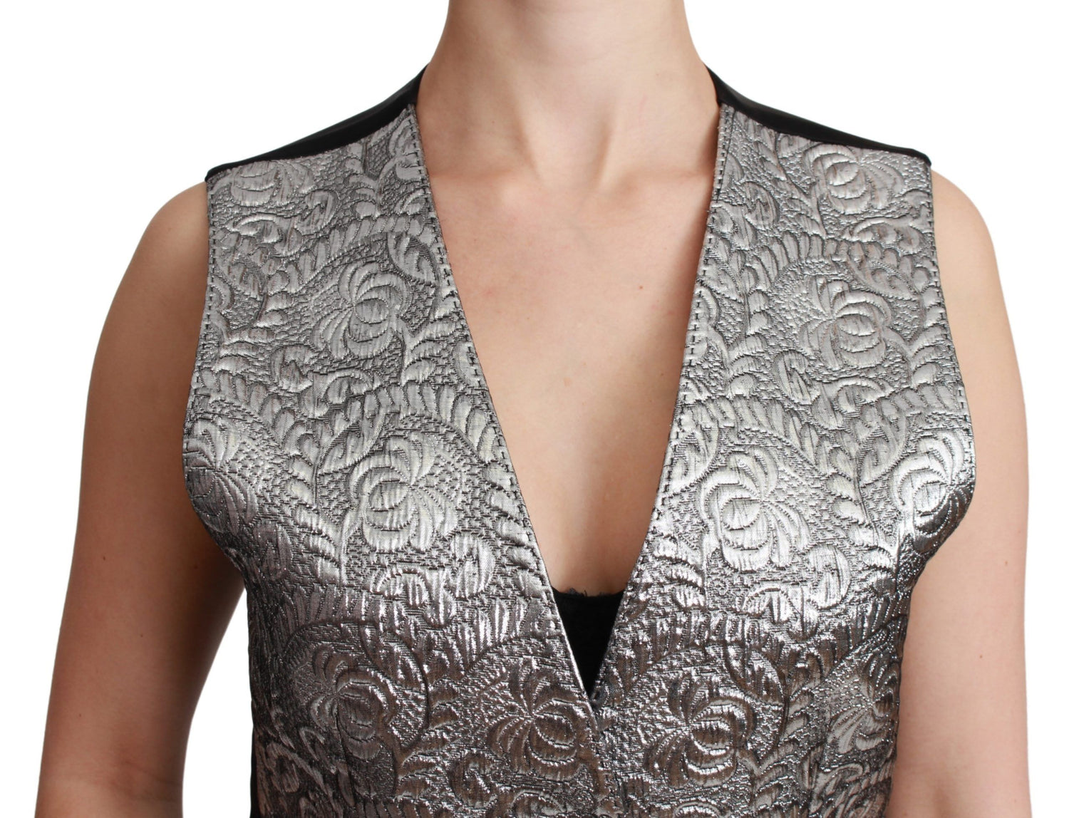 Dolce &amp; Gabbana Elegant Silver Sleeveless Brocade Vest