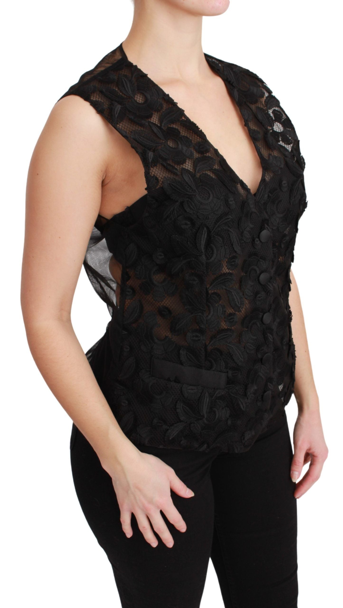 Dolce &amp; Gabbana Elegant Floral Black Silk Blend Vest