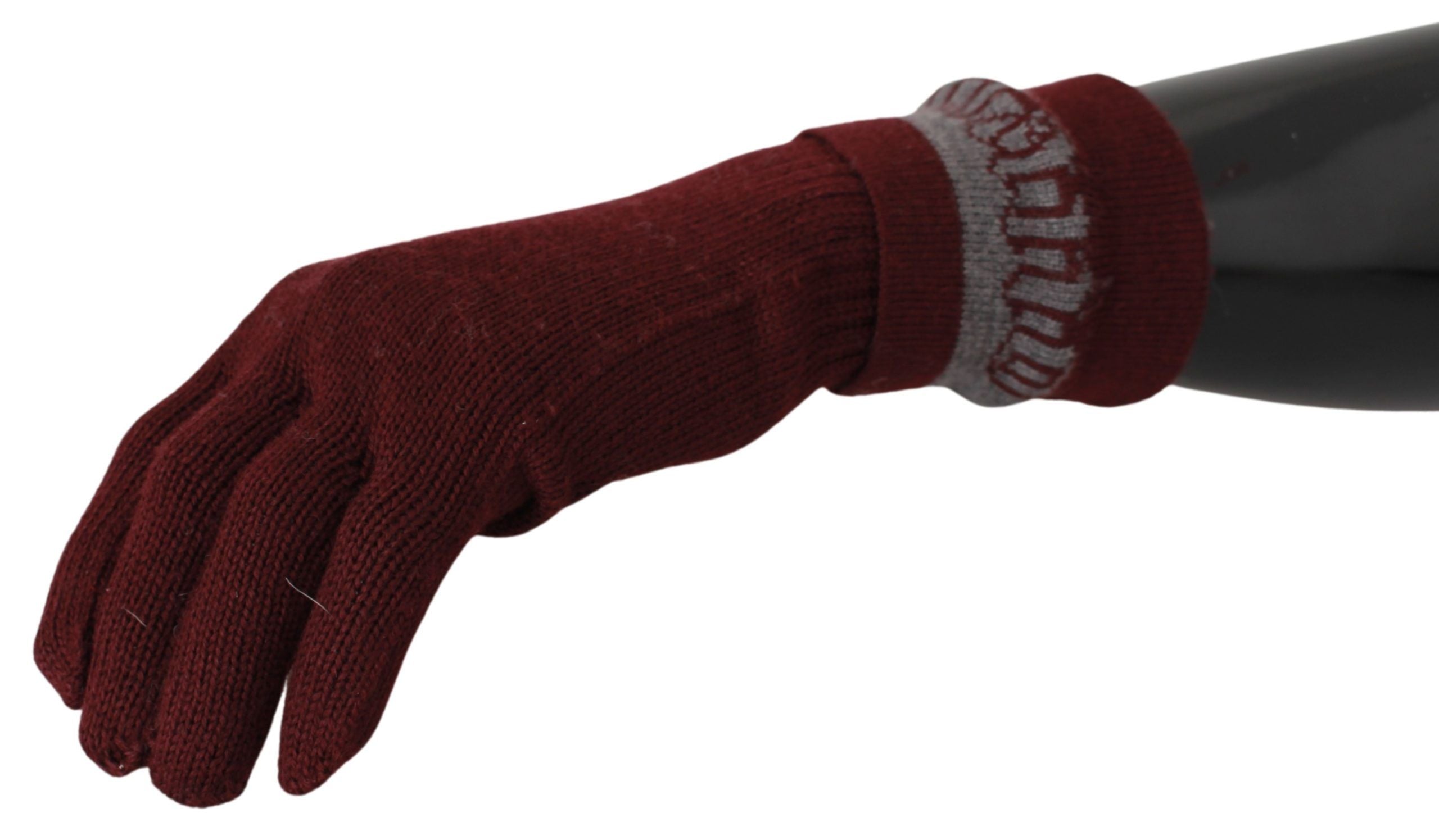 John Galliano Maroon Wool-Blend Designer Gloves