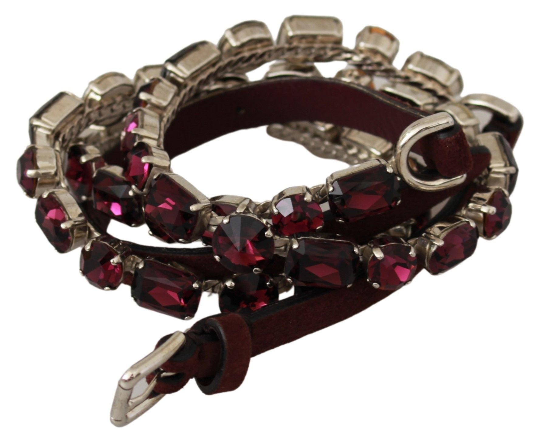 Dolce &amp; Gabbana Crystal-Embellished Purple Leather Belt