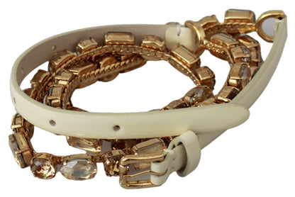 Dolce &amp; Gabbana Champagne Crystal Embellished Leather Belt