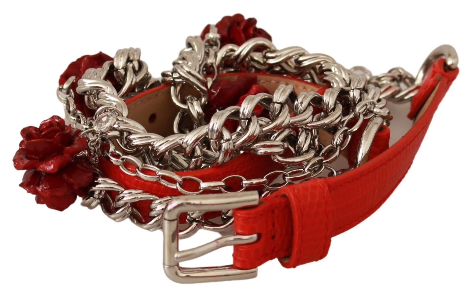 Dolce &amp; Gabbana Elegant Floral Rose Waist Belt in Vibrant Red