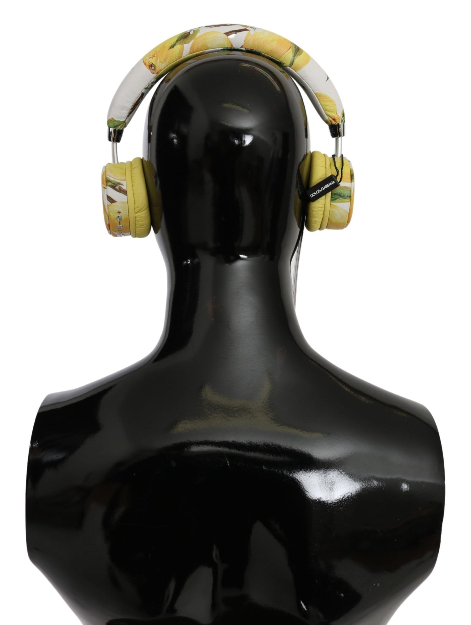 Dolce &amp; Gabbana Chic White Leather Headphones with Yellow Print