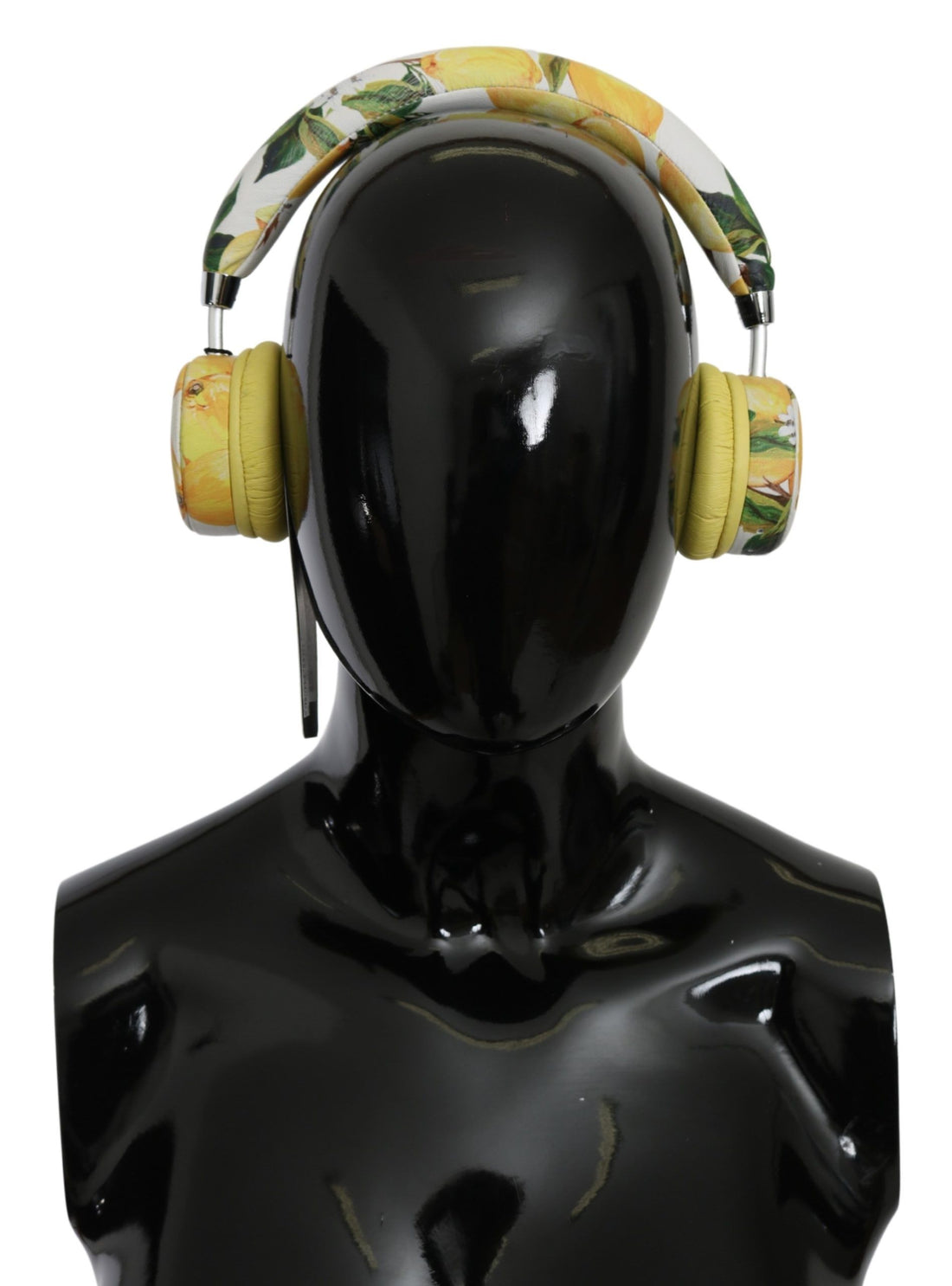 Dolce &amp; Gabbana Chic White Leather Headphones with Yellow Print