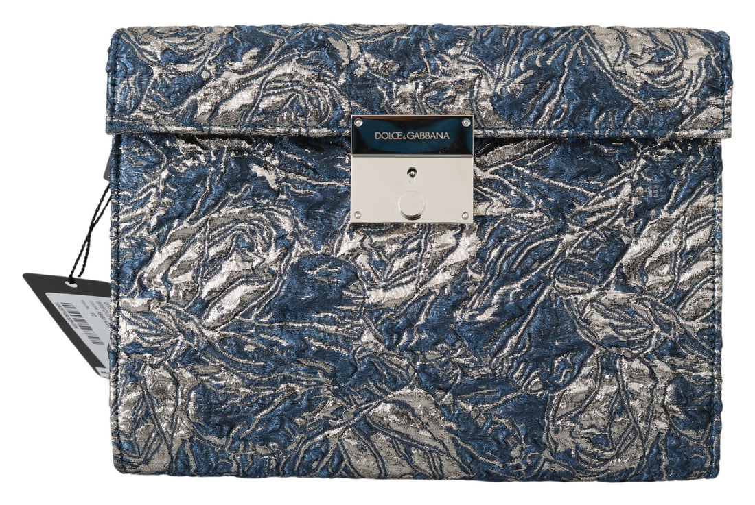 Dolce &amp; Gabbana Elegant Blue Croc-Print Briefcase Clutch