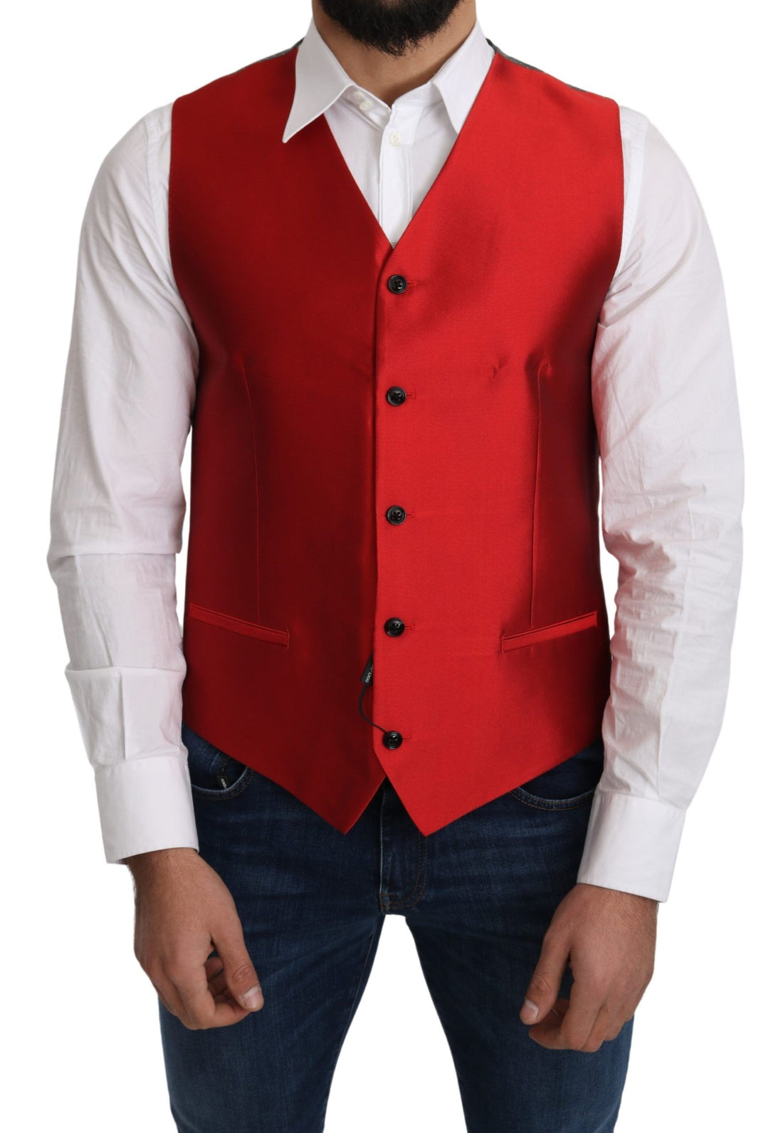 Dolce &amp; Gabbana Ravishing Red Silk Formal Vest