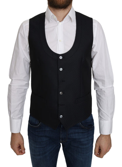 Dolce &amp; Gabbana Elegant Blue Silk-Blend Formal Vest